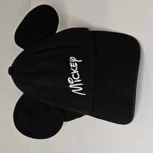 Disney Mickey Ears Black Hat Snapback for Kids w White Embroidery